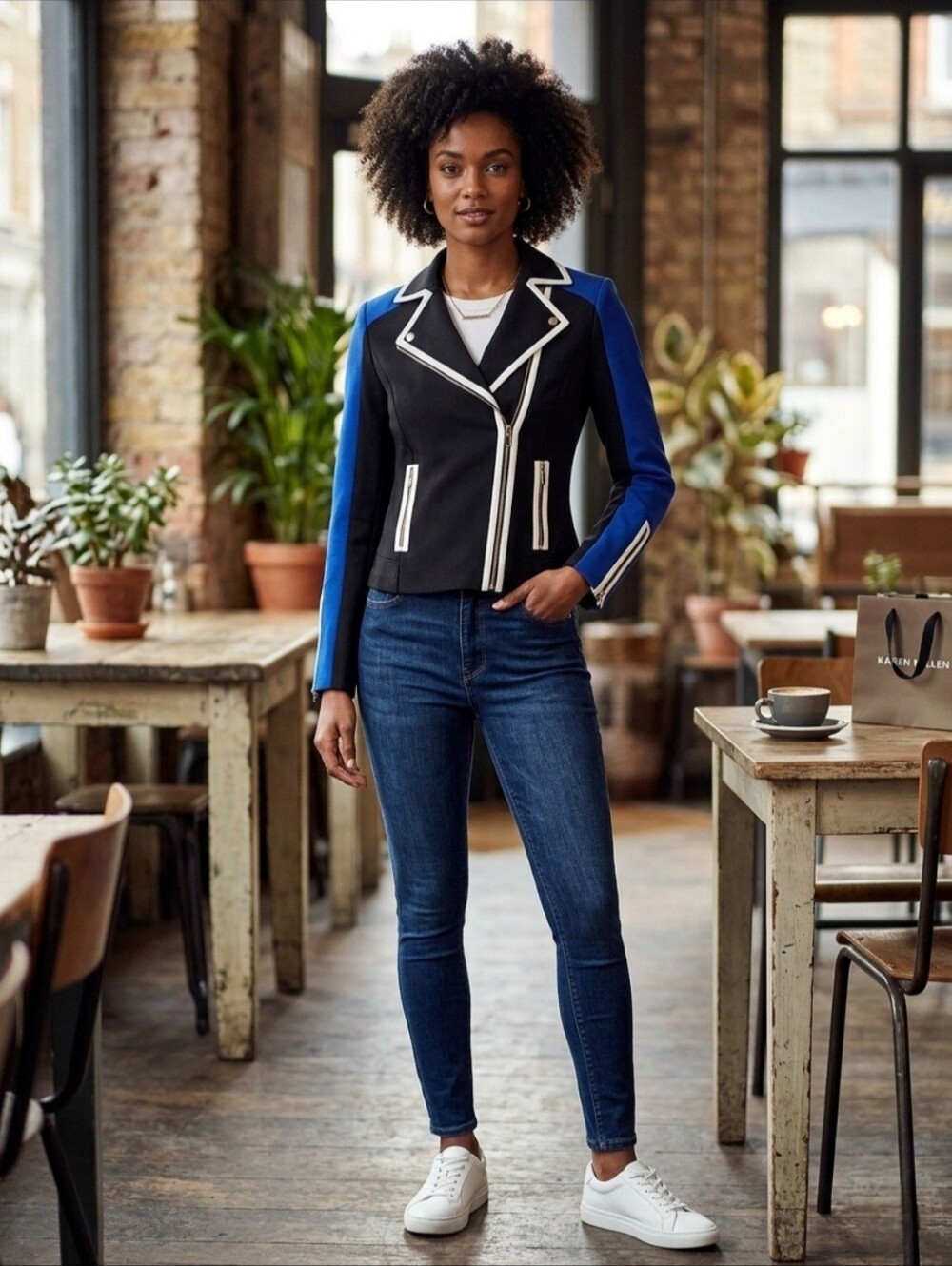 Karen Millen Bandage/PU Colorblock Biker Blazer